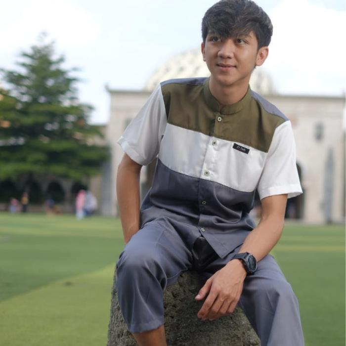 Harist Setelan Baju Muslim Anak Laki-Laki Lengan Pendek Modern & Elegan Koko Kurta Turki Bahan Katun