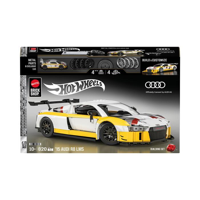 mattel brick shop hot wheels 15 audi r8 lms set 820 pcs - kuning/putih balok susun building blocks