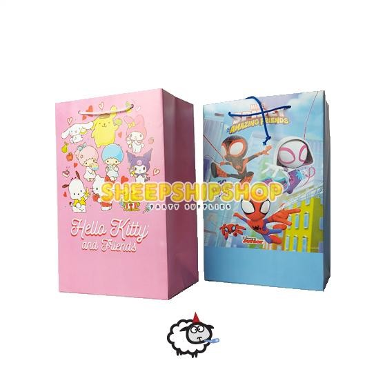

Ready oke] TAS KERTAS SPIDERMAN HELLOKITTY SANRIO 20X12X31CM Paper Goddie Bag Kantong Duplek