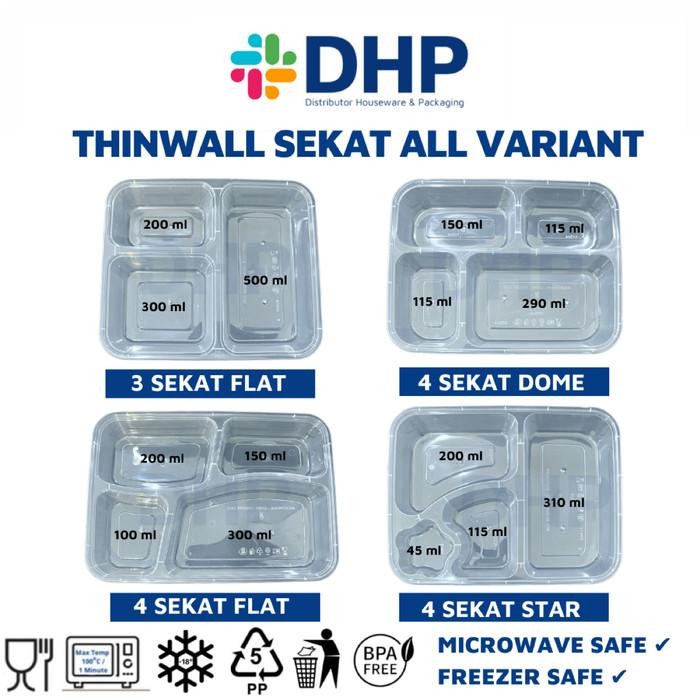 Thinwall Bento 3 Sekat FLAT + Tutup Box Kotak Makan Nasi Plastik