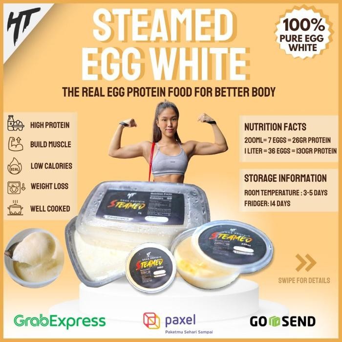 

ASLI HT [PROTEIN KUKUS] Putih Telur Matang Sted Egg White Telor Pasteurisasi 100% Murni Kukus Tanpa