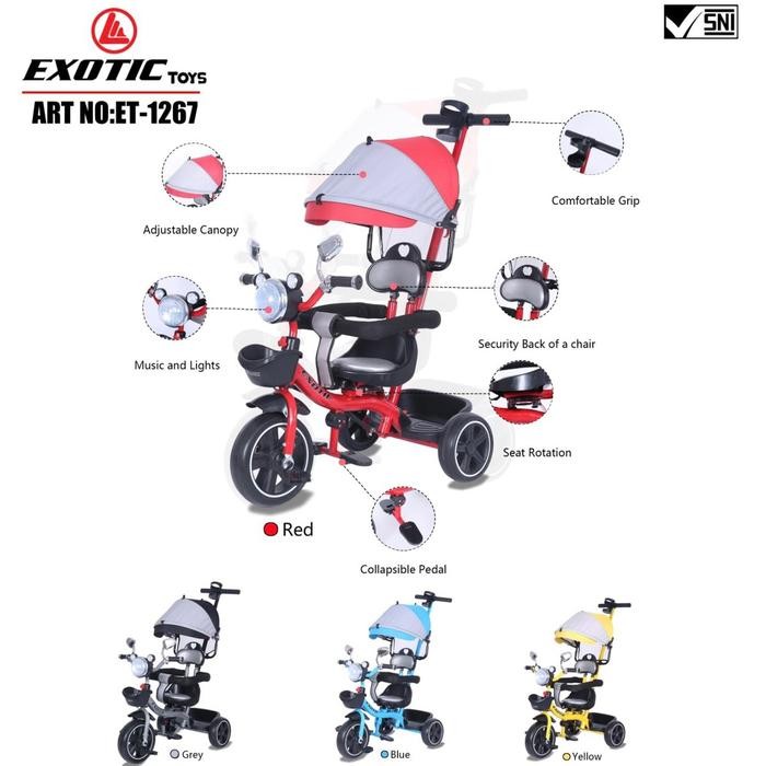 BARANG TERLARIS  Sepeda Anak Roda Tiga 3 Tricycle Exotic ET-1267 ET1267 Dorong Kursi Ban ET1269