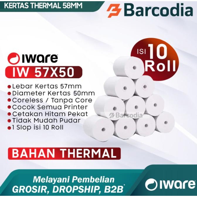 

Paket isi 10 - Kertas Struk Kasir 57x48mm Thermal Printer mobile Bluetooth 58mm Hitam