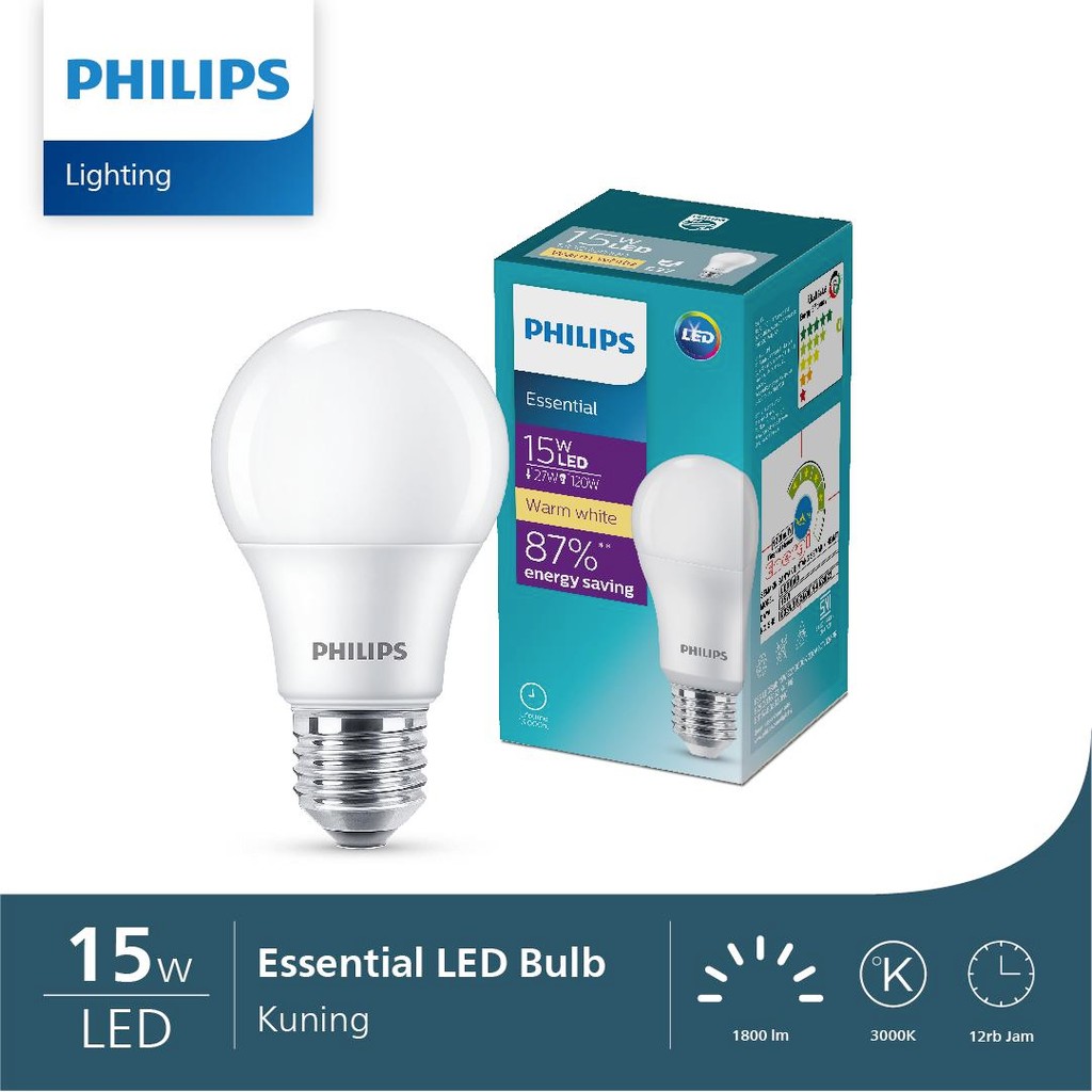 Lampu Philips Essential LED Bulb Bohlam 15W E27 3000K Kuning