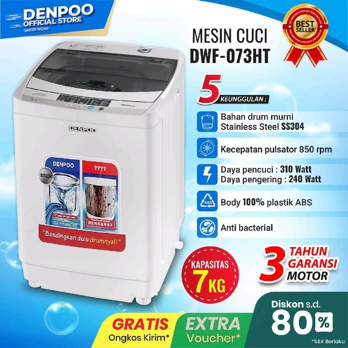 DENPOO MESIN CUCI 1 TABUNG DWF 083HT - 8KG