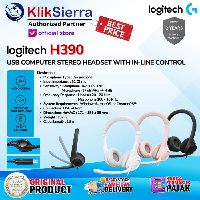 

HEADSET LOGITECH H390 USB COMPUTER HEADSET STEREO - USB HEADPHONE MIKROFON NOISE-CANCELLING DENGAN
