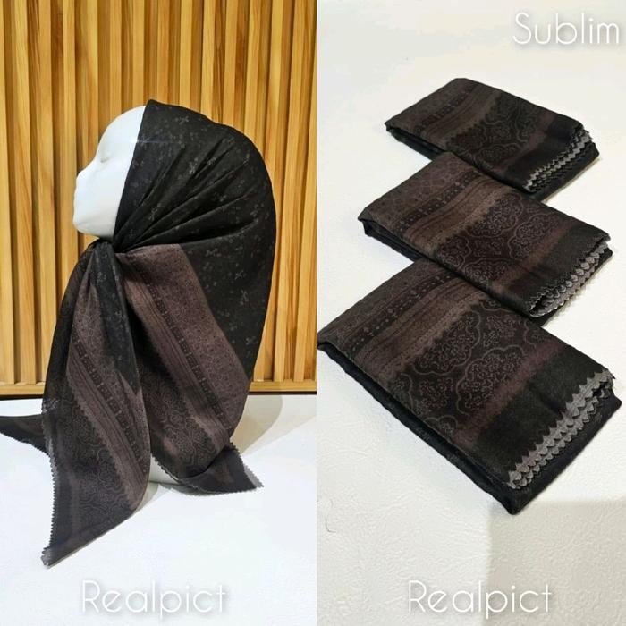 Hijab Segi Empat Voap Motif Bunga Kecil Cokelat Tua