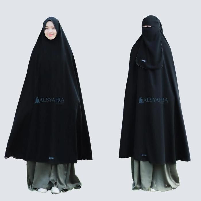 Pilihan- Set Khimar Syari Haramain Non Pet Niqab Bandana Jetblack Alsyahra Exclusive Long Hijab