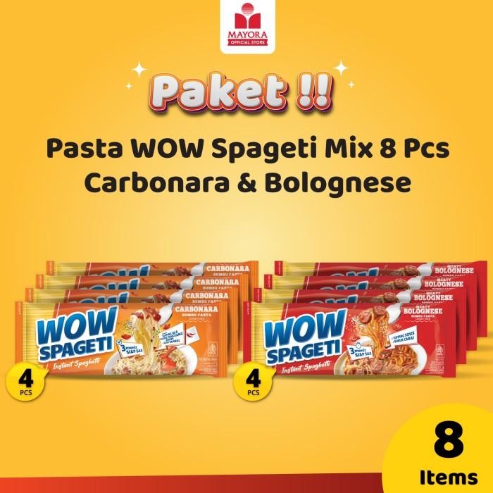 

New Paket Mix 8 Pcs Pasta Instan Wow Spageti Carbonara & Bolognese Noodles - Makanan Goreng - Food,