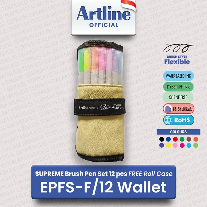 

SUPREME BRUSH PEN SET 12 COLOURS FREE ROLL CASE EPFS-F/BP12RP1