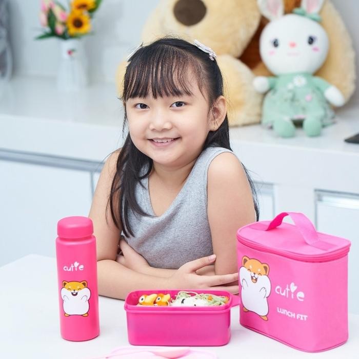 Tas bekal makan anak / Lunch box set /Kotak bekal lengkap Plastik Sendok Souvenir Wadah