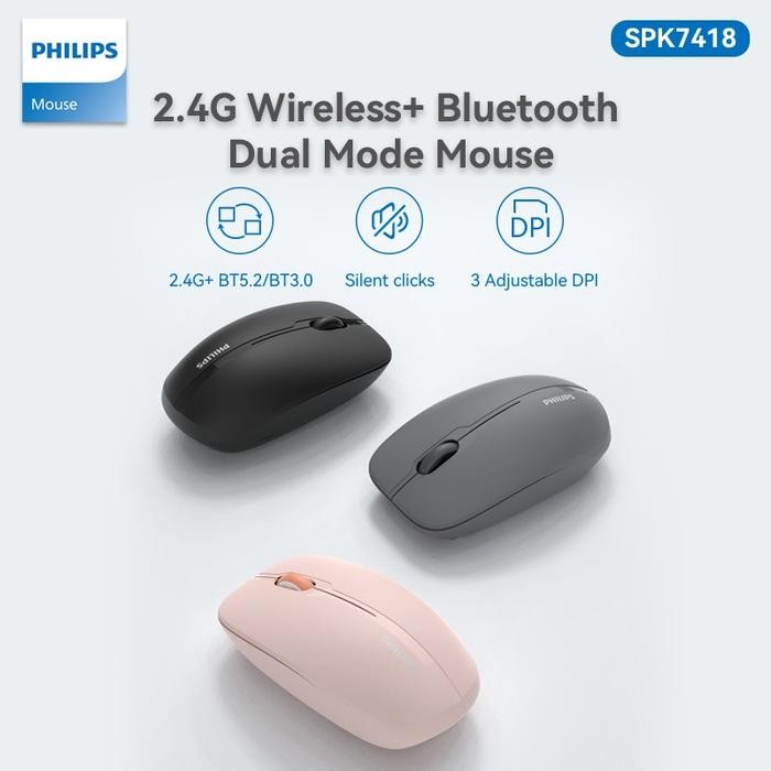 Philips SPK7418 Mouse Multi Device Bluetooth+2.4G Wireless Mouse Silent