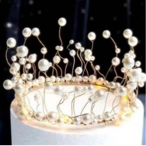 Cake Topper Mahkota Mutiara Toper Crown Dekorasi Kue Ulang Tahun