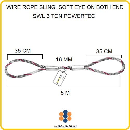 WIRE ROPE SLING SOFT EYE ON BOTH END 16 MM X 5 M. SWL 3 T POWERTEC