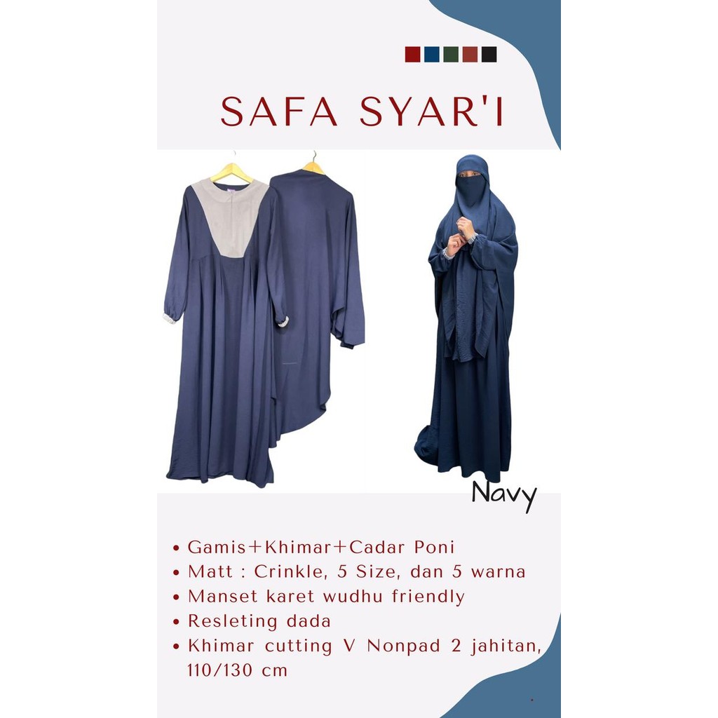 Gamis Set Khimar Cadar / Gamis Set Syari / Gamis Syari Bahan Crinkle