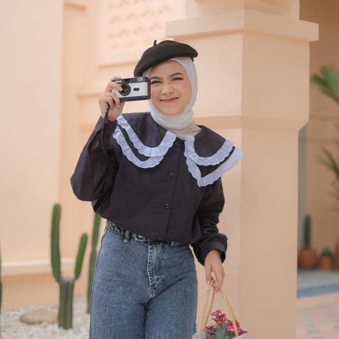 HILINA SHIRT - FLOTTILICIOUS / Baju Atasan Wanita Katun Busui Panjang Tangan Kancing Kotak Kotak