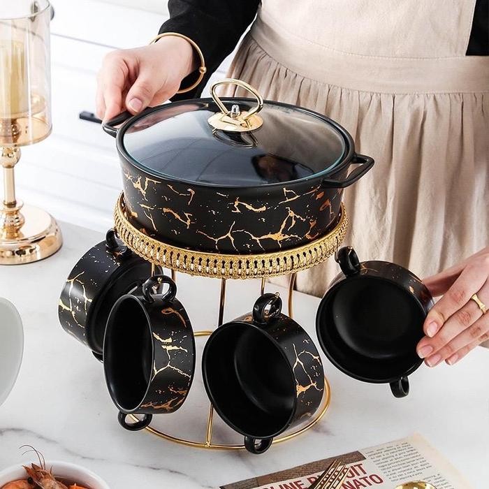 Mangkok Sup Keramik Prasmanan Panci Sup Set