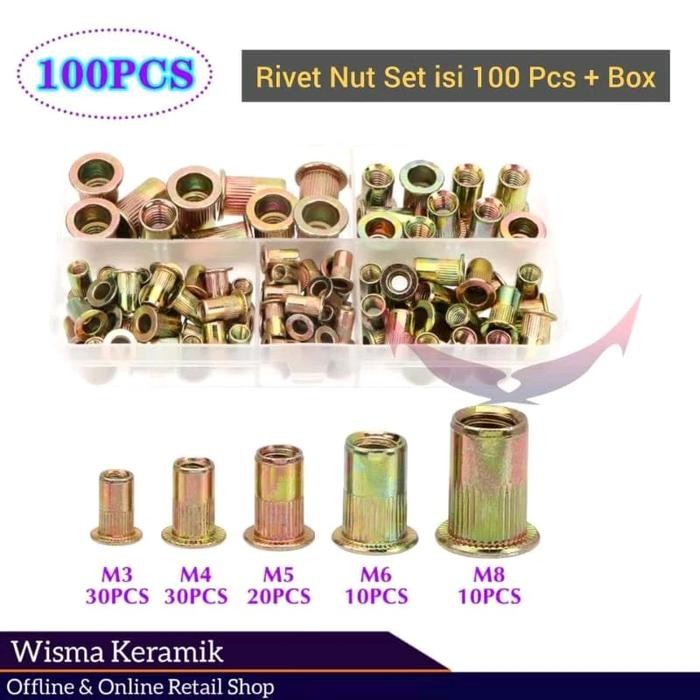 100 Pcs Rivet Nut Sert/Mur tanam m3-M8