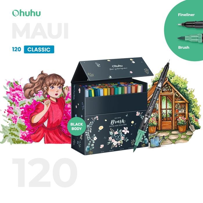 OHUHU Maui 120 Colors Pens (Brush & Fineliner) Black