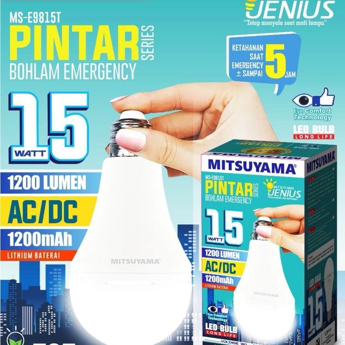 e4n7- Mitsuyama Jenius Bohlam 15 Watt Led Lampu Emergency Otomatis Ms-E9815T