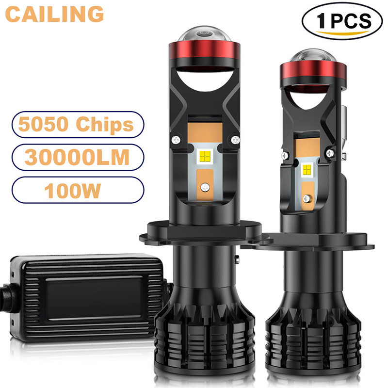 CAILING 100W LED H7 H4 Mini Projector Lens Head Light 30000LM CANBUS