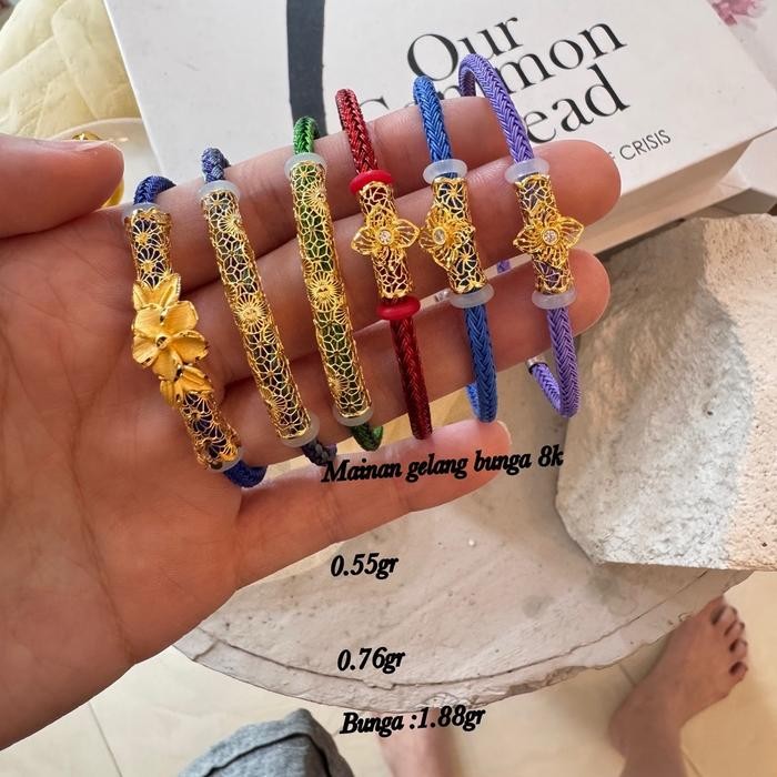 Liontin gelang tali emas mawar bunga