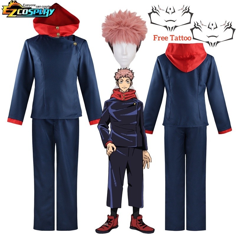 Itadori Yuji Cosplay Anime Jujutsu Kaisen Itadori Yuji Cosplay Costume Wig Jacket Pants Uniform Wig