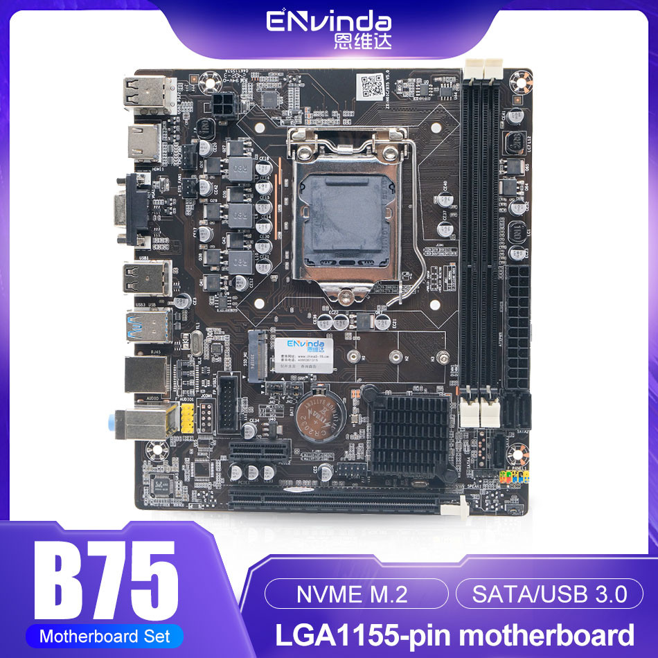 Casing Laptop ENVINDA B75 Motherboard LGA 1155 Dual Channel DDR3 Memory SATA III USB 3.0 For Intel C