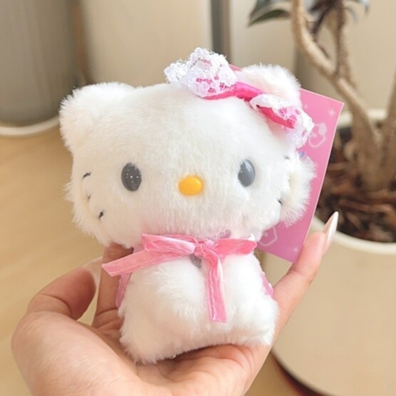 Kawaii Sanrio Charmmy Kitty Lace Bow Cape Plush Doll Keychain Cute Hello Kitty Stuffed Kitten Bag