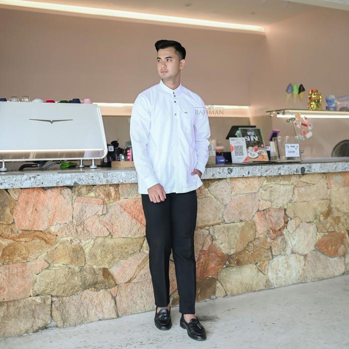 Syfa Rahman - Baju Kemeja Koko Putih Lengan Panjang Arsha Series