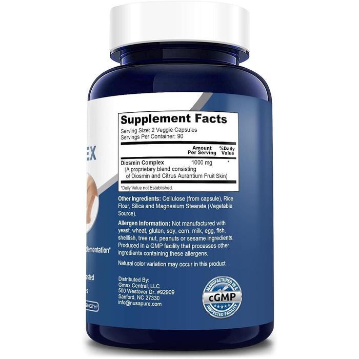 NusaPure Diosmin Complex 1,000mg per Serving 180 Veggie Caps (Non-GMO, Vegan) Citrus Aurantium