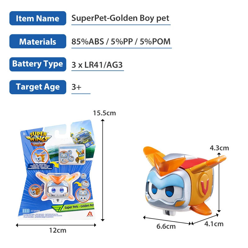 Super Wings Super Pet-Tino Pet Dinosaur With Sparkling Light Slide Face to Change Emotion Kid