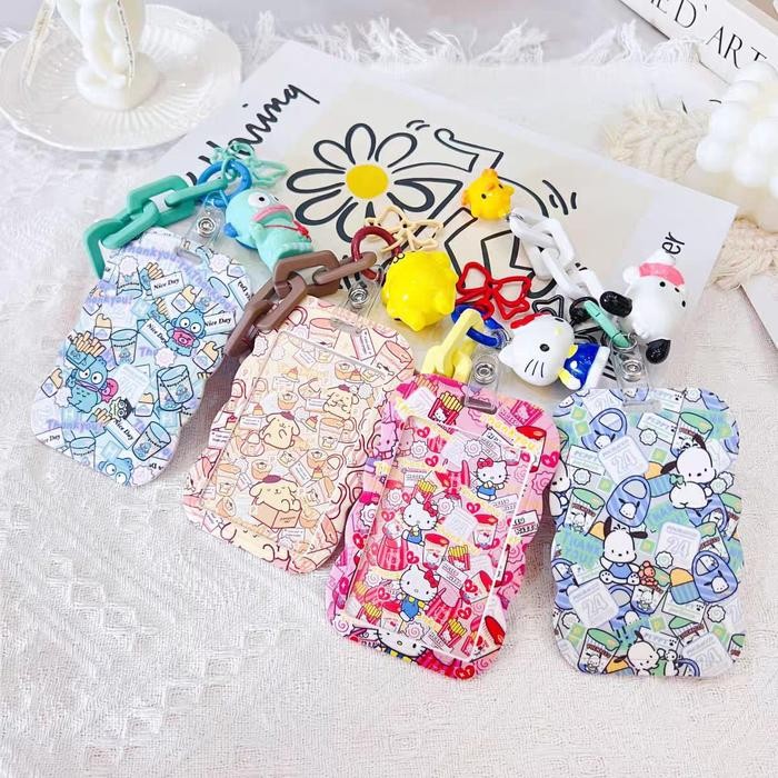 

Melody Cinnamoroll Pompurin ID Card Holder Pendant Cute Chain Bag Charm Employee Name Tag Card Case