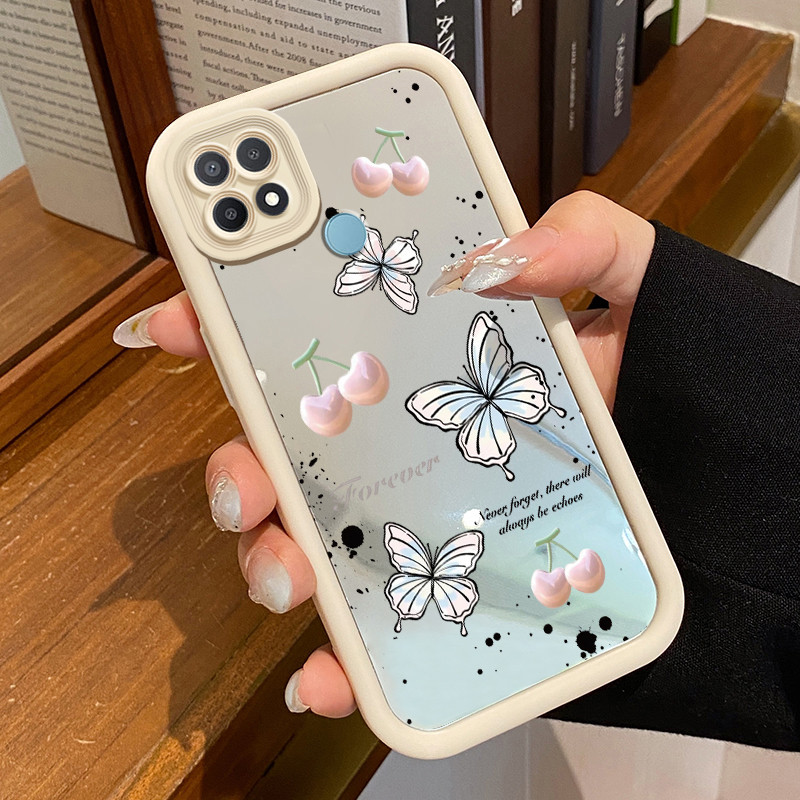 Casing Hp OPPO A15 A15s A35 Case Softcase Kesing Kupu-kupu ceri yang cantik Cermin Cesing Cantik sil