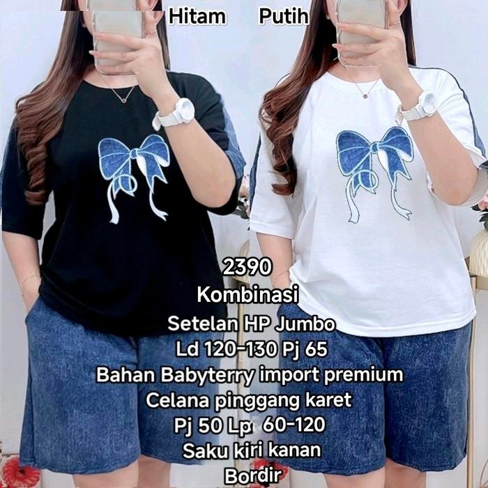 Pilihan- Setelan Pendek Size Jumbo Bordir Baju Ld 120-135 Cm Celana Pinggang Karet 60-120 Cm