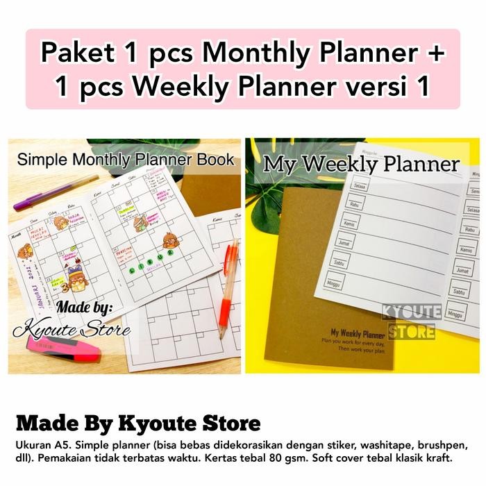 

Bisa Termin! Paket 2 Pcs Buku Weekly Dan Monthly Planner A5 Kyoute Rencana Kegiatan