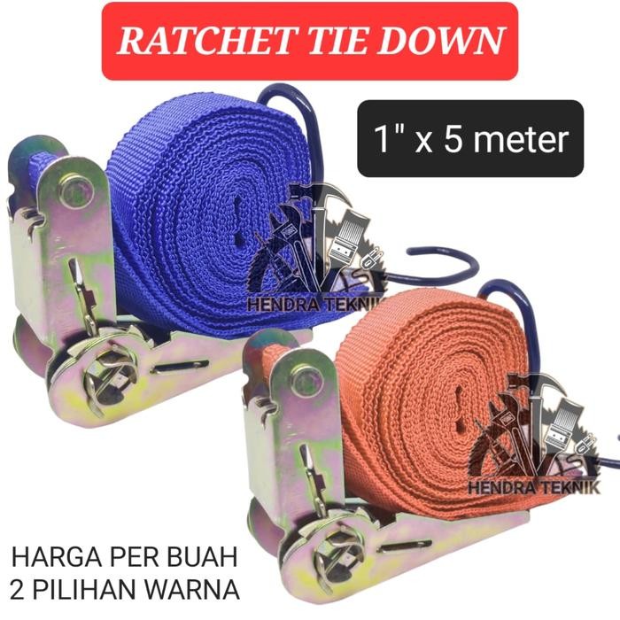 New RACHET TIE DOWN 1" 5M KECIL TALI KREK CARGO LASHING 1 INCI x 5M SABUK PENGIKAT BARANG MURAH