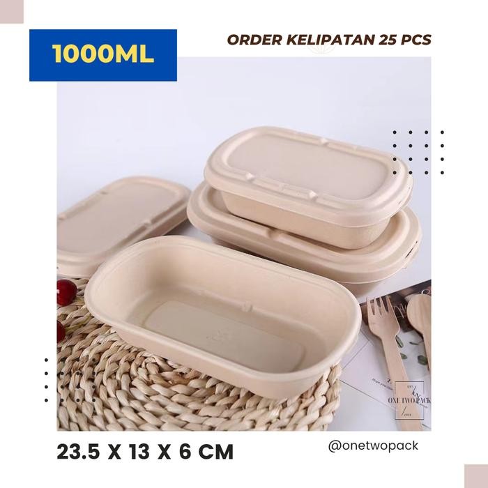 

[25 pcs] 1000mL Wheat Straw Bagasse Box Takeaway Lunch Box Food Container