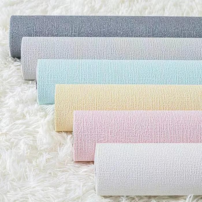 New Wallpaper Foam Linen Roll Serat Linen Wallpaper Dinding Polos Roll
