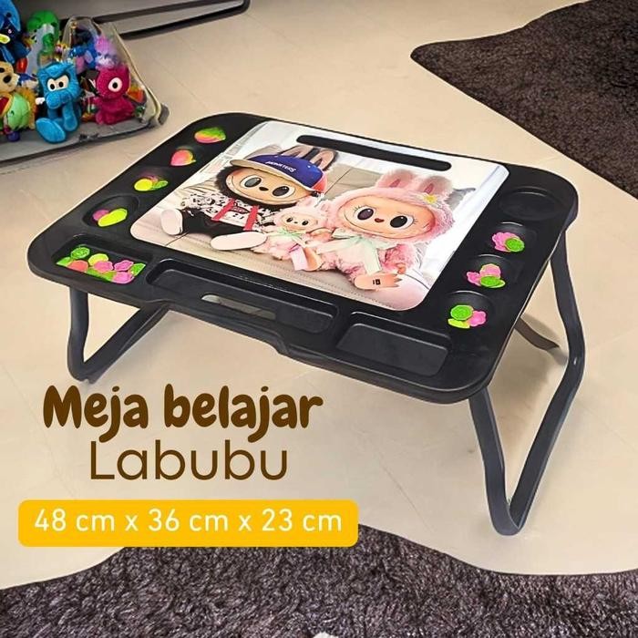 Meja Belajar Plastik Lipat Portable Karakter Labubu / Meja Belajar Anak Tk Sd Furniture Laci
