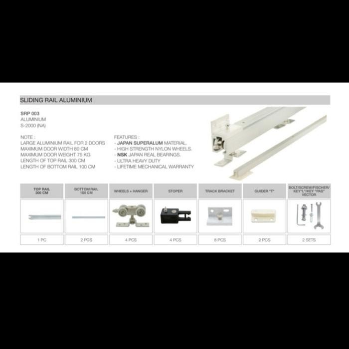PALOMA SRP 003 REL SLIDING 3 METER UNTUK PINTU 2 / DOUBLE