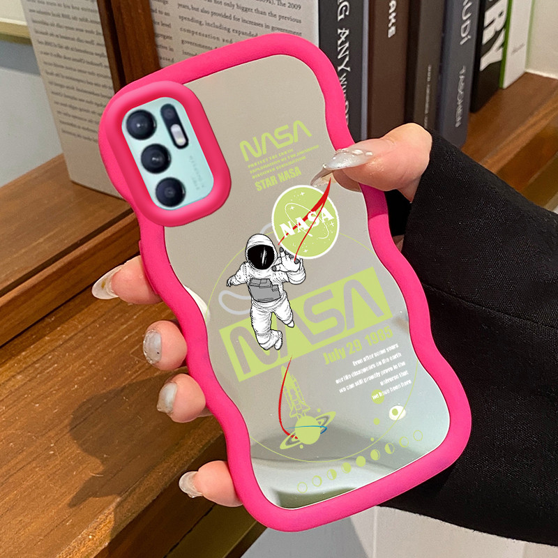 Casing HP Untuk OPPO Reno 6 4G Case Astronot NASA Macaron Softcase Silikon Kasing Cream Gelombang te