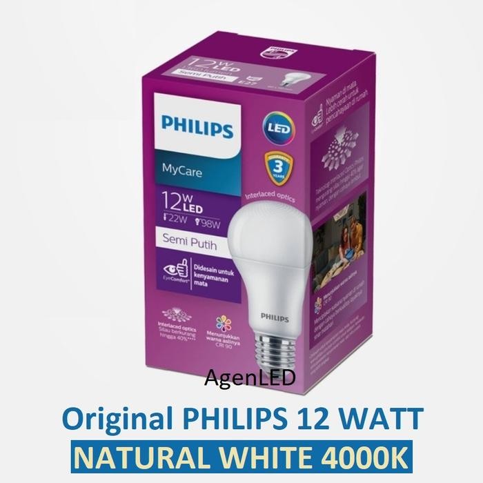 BERKUALITAS PHILIPS Lampu LED 12W Bohlam 4000K 12 w watt Natural White Bulb 12watt Semi Putih 4000 K