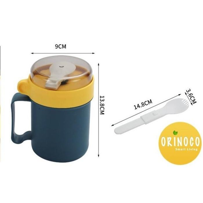 Lunbox Plastik OR-0238 Mug Gelas Anti Tumpah Free Sendok Anti Tumpah