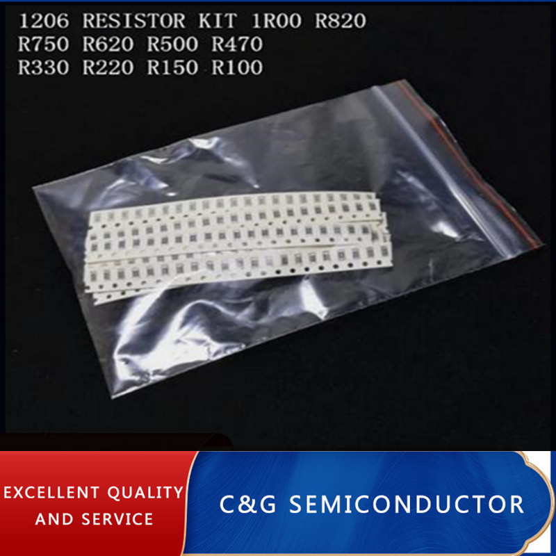 IMPORT 200pcs SMD 1206 Resistor pack kit 1% 10Kind*20pcs=200pcs 1R00 R820 R750 R620 R500 R470 R330