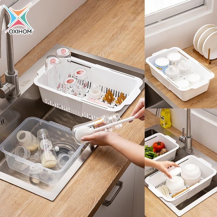 jvat- Oxihom Rak Piring Wastafel Rak Piring Plastik Tempat Piring Pengering Piring Buah Rack