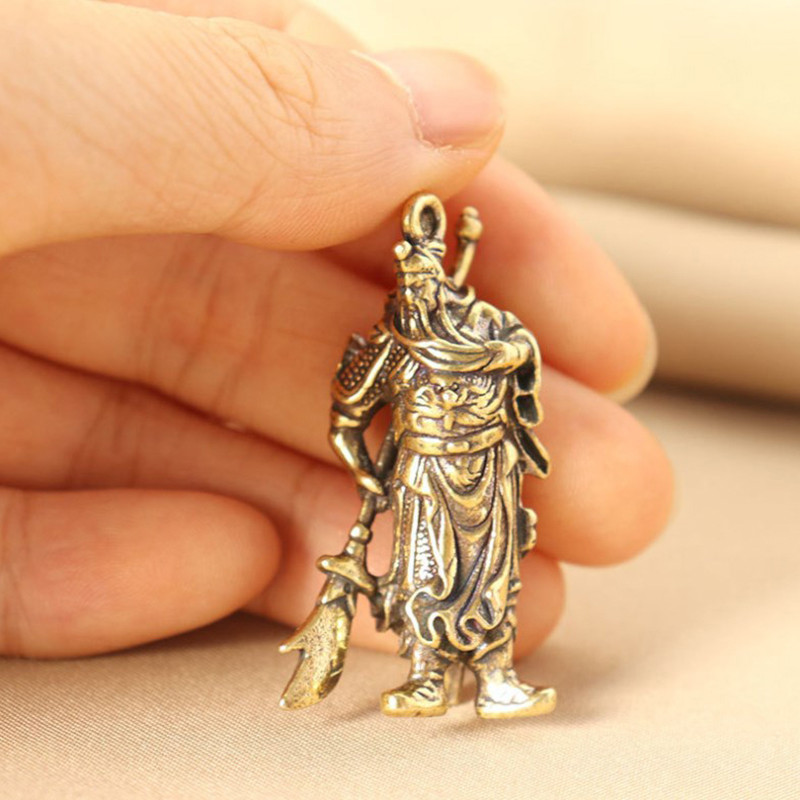 Solid Pure Copper Guan Gong Knife Sword Car Keychain Pendants Luggage Bag Hanging Jewelry Accessorie