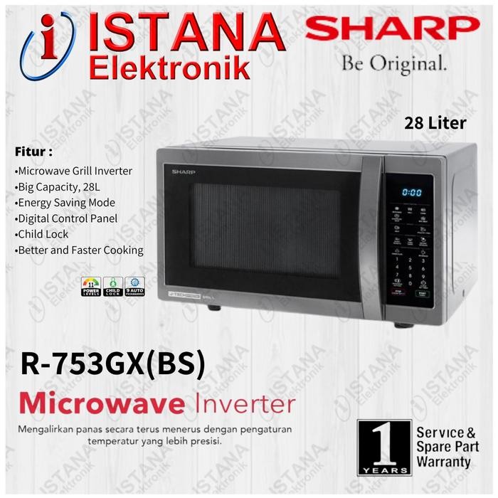 SHARP MICROWAVE OVEN 28 LITER J-TECH INVERTER SERIES R-753GX(BS)