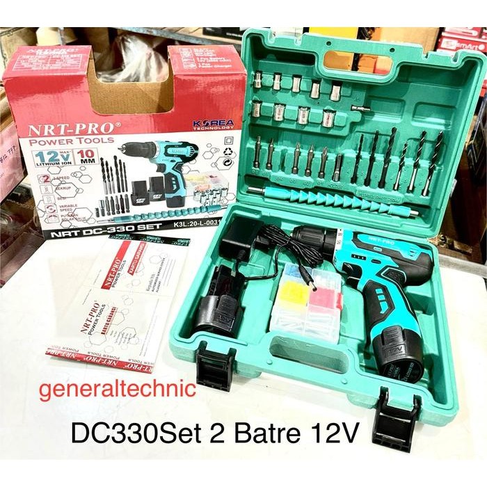 Bor Cas Nrt-Pro Dc330 Set Cordless Drill 12V 2 Batre