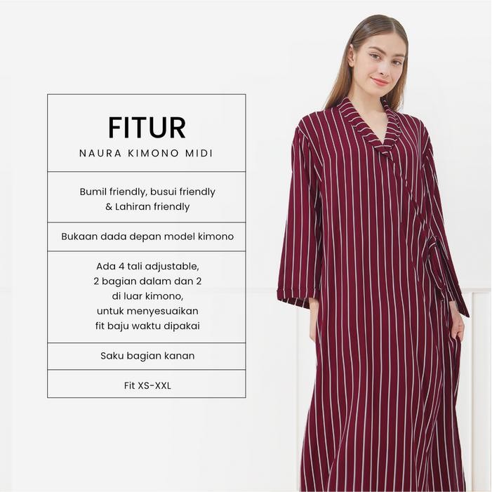 Dyd Naura Kimono Midi Daster Busui & Lahiran Friendly Bahan Rayon Size Jumbo Dress Ibu Hamil Lengan